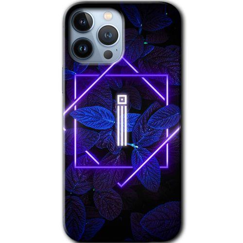 iPhone 13 Pro Max Kılıf Baskılı Kapak - Dark Neon Yaprak İ Harfi +Tam Ekran Koruyucu