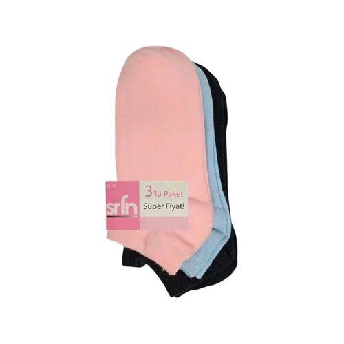 Srfn Kadın Patik Çorap 3 Lü Düz Renkli