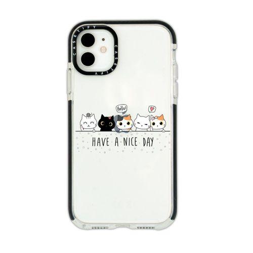 iPhone 11 Casetify Şirin Kedicikler Desenli Anti Shock Premium Silikonlu Siyah Kenar Detaylı Telefon