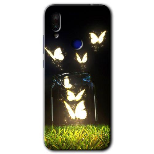 MRCİLETİSİM Xiaomi Redmi Note 7 Kılıf HD Desen Baskılı Arka Kapak+Temperli Cam - Işıklı Kelebekler