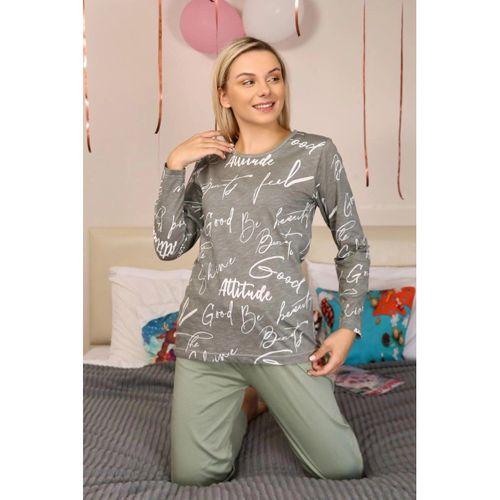 Kadın Uzun Kol Penye Pijama Takım Füme