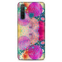Oppo Realme 5 Pro Kılıf Pastel Renkler (47) Crystal Flex Kılıf Fuşya Sarı