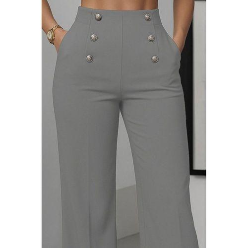 Kadın Yüksek Bel önden Düğmeli Uzun Paçaya Doğru Geniş Ithal Krep Pantolon