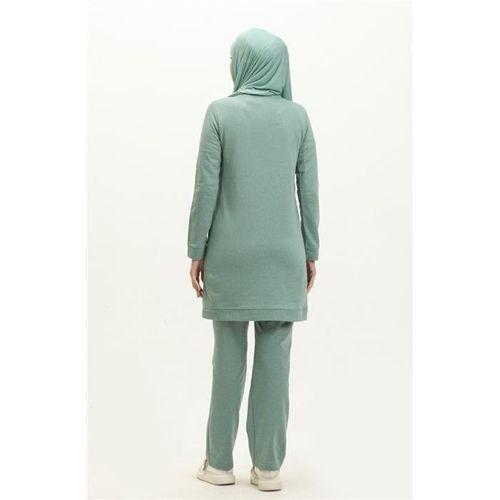 Taşlı Çizgi Desenli Bisiklet Yaka Uzun Tunik Sade Basic Eşofman Spor Takımı - 03048.100 - Çağla Yeşili