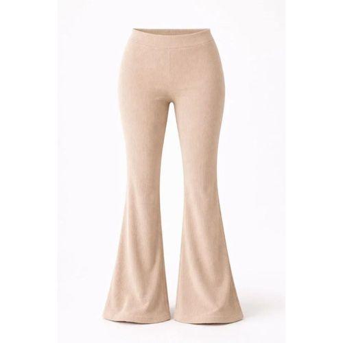 Fitilli Kaşkorse İspanyol Paça Tayt Yüksek Bel Esnek Günlük Rahat Pantolon - Bej