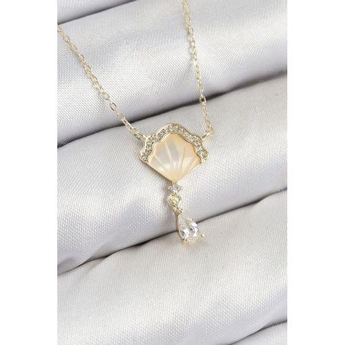 Pirinç Zirkon Taşlı İstiridye Model Gold Renk Kadın Kolye
