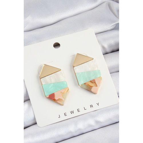 Pirinç Mermer Desenli Vintage Geometrik Model Gold Renk Kadın Küpe