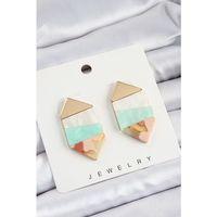 Pirinç Mermer Desenli Vintage Geometrik Model Gold Renk Kadın Küpe