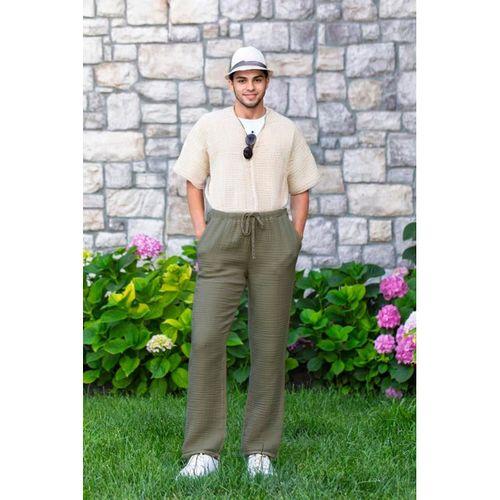 Beli Lastikli Multi Çift Cepli Müslin Kadın/Erkek Unisex Yazlık Pantolon Haki Hk