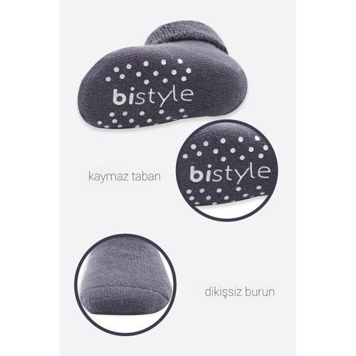 Bistyle Çemberli Kaymaz Havlu Soket Çorap 2'Li BS10503 Gri-Antrasit