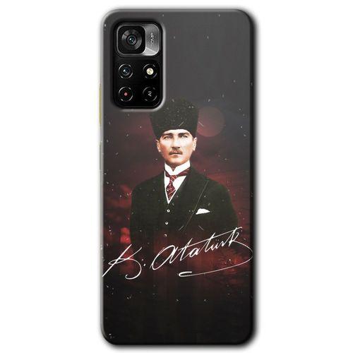 MRCİLETİSİM Xiaomi Redmi Note 11T Kılıf HD Desen Baskılı Arka Kapak + Temperli Cam - Kemal Atatürk