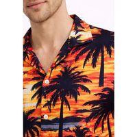 Erkek Gün Batımı Palmiye Desenli Kısa Kol Gömlek Hawaii Tarz Yazlık Rahat Kalıp - Desenli