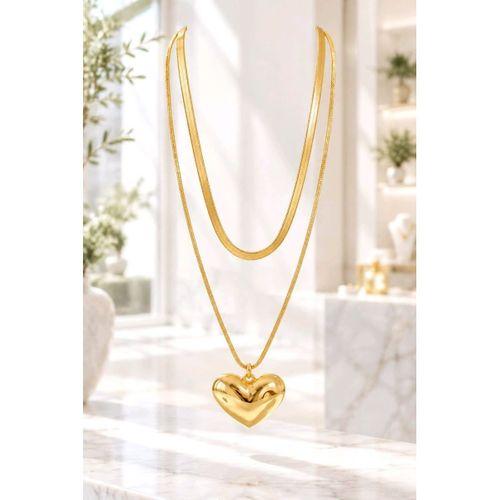 Katmanlı Gold Renk  Bombe Kalp Figürlü Kolye