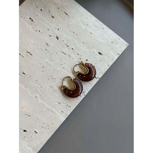 Taşlı Küpe - Kahverengi