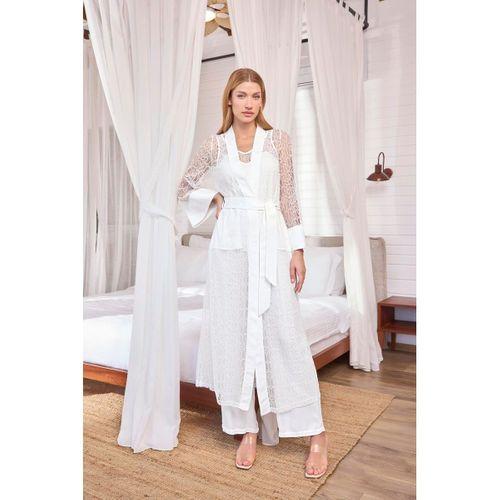 Uzun Kollu Dantelli Ve Kuşaklı Sabahlık