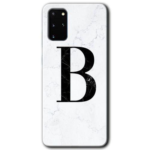Samsung Galaxy S20 Plus Kılıf HD Desen Baskılı Arka Kapak + Temperli Cam - Beyaz Mermer  B Harfi