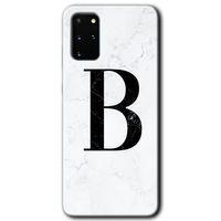Samsung Galaxy S20 Plus Kılıf HD Desen Baskılı Arka Kapak + Temperli Cam - Beyaz Mermer  B Harfi