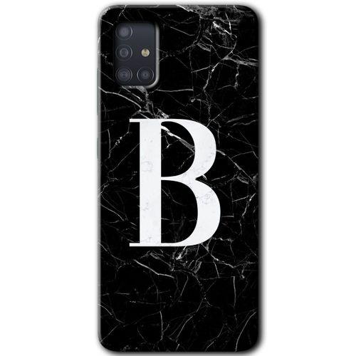 Galaxy A51 Kılıf HD Desen Baskılı Arka Kapak - Siyah Mermer Desenli B Harfi + Kırılmaz Cam