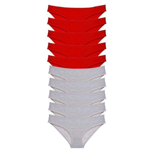 10 Adet Süper Eko Set Likralı Kadın Slip Külot Kırmızı Gri