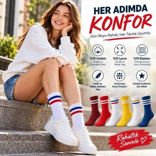 Unisex Renkli Çorap Çizgili 6'lı Set Uzun Soket Günlük Spor Kolej Stil Rahat Şık Kadın Erkek Çorabı