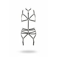 Siyah Body Harness Tam Vücut Boyunluklu Metal Halka Detaylı - Brf262