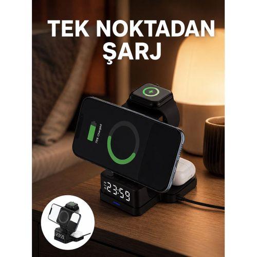 Led Dijital Saatli Kablosuz Şarj Cihazı – 3 Parlaklık Ayarlı, Şarj Koruma Teknolojili Yeni Nesil