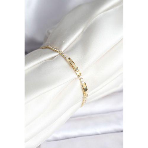 Çiçekli Model Zirkon Taşlı Gold Renk Su Yolu Kadın Bileklik