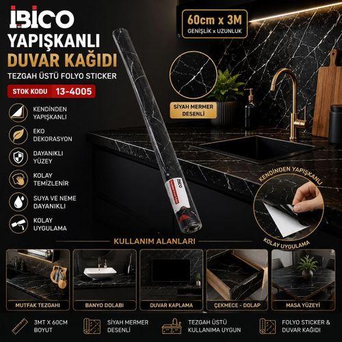 Siyah Mermer Desenli Kendinden Yapışkanlı Folyo 3m x 60cm (Tezgah Üstü)