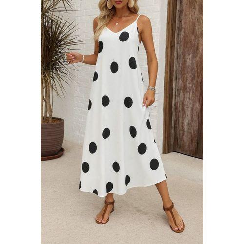 Kadın Ip Askılı Geniş V Yakalı Desenli Süprem Elbise