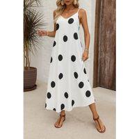 Kadın Ip Askılı Geniş V Yakalı Desenli Süprem Elbise