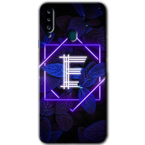 Samsung Galaxy A20s Kılıf HD Desen Baskılı Arka Kapak + Temperli Cam - Dark Neon Yaprak E Harfi