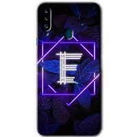 Samsung Galaxy A20s Kılıf HD Desen Baskılı Arka Kapak + Temperli Cam - Dark Neon Yaprak E Harfi