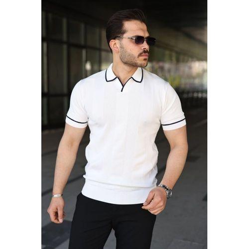 Erkek Dokulu Desen Yakalı Kısa Kollu Tişört