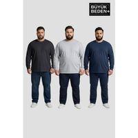 Erkek Büyük Beden 3 lü Set Uzun Kollu 2 İplik Bisiklet Yaka Tişört SPR26BEA942+3