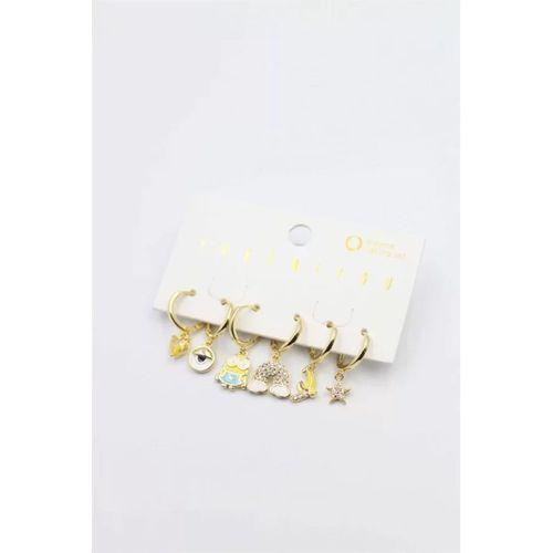 Renkli Taşlı Set Küpe - Altın