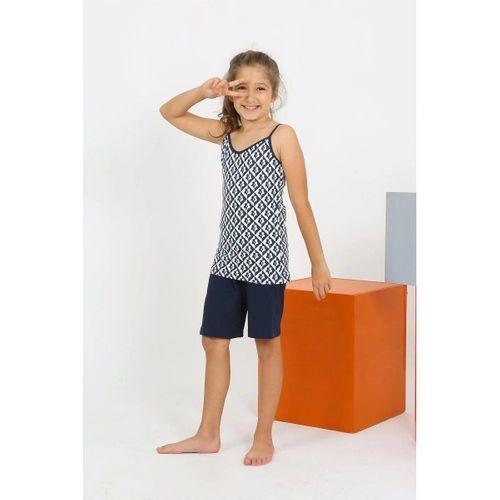 Kız Çocuk İp Askılı Şortlu Penye Lacivert Pijama Takım