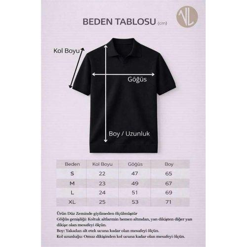 Dawson Polo V Yaka Düğmesiz Kısa Kollu İnce Triko Erkek T-Shirt - Siyah
