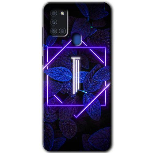 Samsung Galaxy A21s HD Baskılı Kılıf + 9D Tam Ekran Koruyucu - Dark Neon Yaprak I Harfi