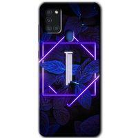 Samsung Galaxy A21s HD Baskılı Kılıf + 9D Tam Ekran Koruyucu - Dark Neon Yaprak I Harfi