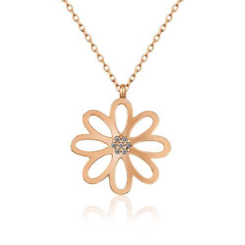 Lucky Life 925 Ayar Gumuss  Rose Çiçek Bayan Kolye