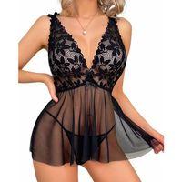 Fantezi Siyah Dantelli Transparan Tül Etekli Seksi Elbise Gecelik