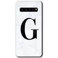 Samsung Galaxy S10 Plus Kılıf HD Desen Baskılı Arka Kapak - Beyaz Mermer Desenli G Harfi