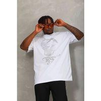 Unisex Oversize Taşlı Bisiklet Yaka T-Shirt - Beyaz