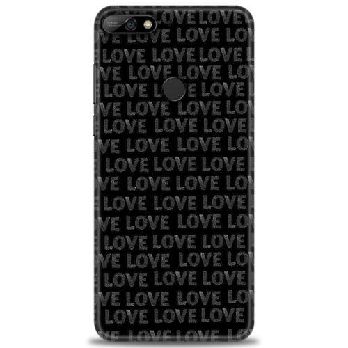 Huawei Y7 2018 Kılıf HD Baskılı Kılıf - Black Love + Tam Ekran Koruyucu
