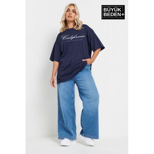 Süperlife Kadın Büyük Beden El Yazılı California Baskılı 3xl-6xl Bisiklet Yaka Tshırt SPR25BTSK510-7