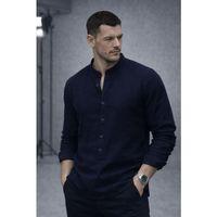 Hafif ve Nefes Alabilir Erkek Müslin Yarım Pat Hakim Yaka Oversize Gömlek - Lacivert