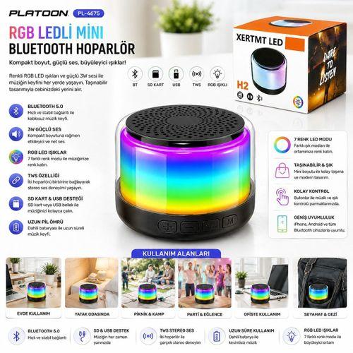 Bluetooth Hoparlör 3W RGB USB/SD Şarjlı