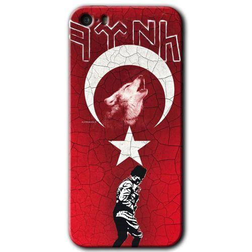 MRCİLETİSİM iPhone 5s Kılıf HD Desen Baskılı Arka Kapak + Temperli Cam - Bozkurt Atam