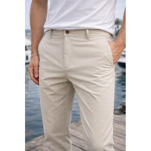 Paraşüt Kumaş Regular Fit Düğmeli Fermuarlı Düz Paça Günlük Erkek Pantolon - Bej