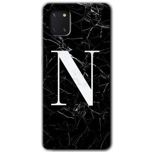 MRCİLETİSİM MRCİLETİSİM Samsung Galaxy Note 10 Lite A81 Kılıf HD Desen Baskı Arka Kapak + Temperli Cam-Siyah Desenli N Harf